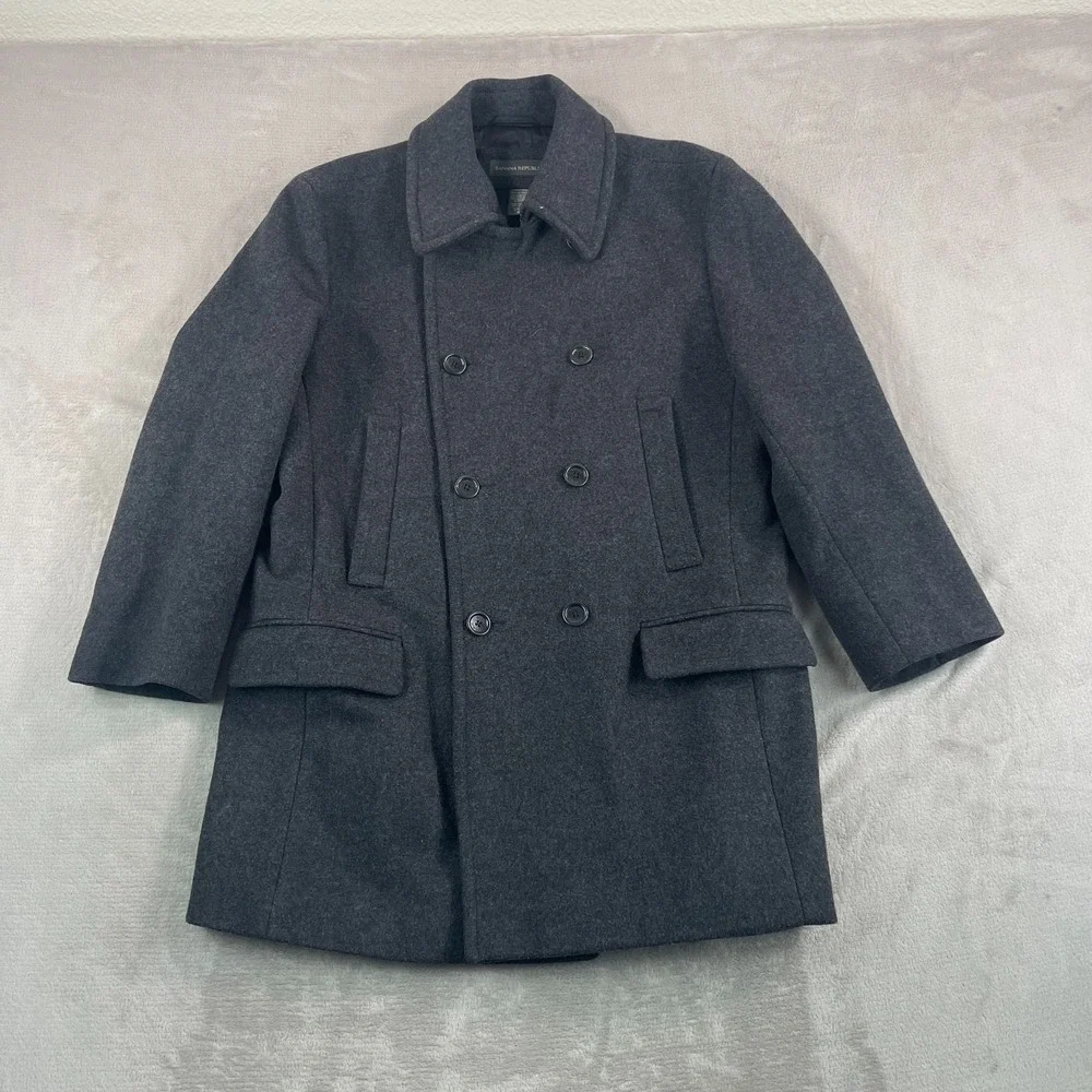 Vintage Banana‎ Republic Pea Coat Men Medium Grey Wool Cashmere Double Breasted